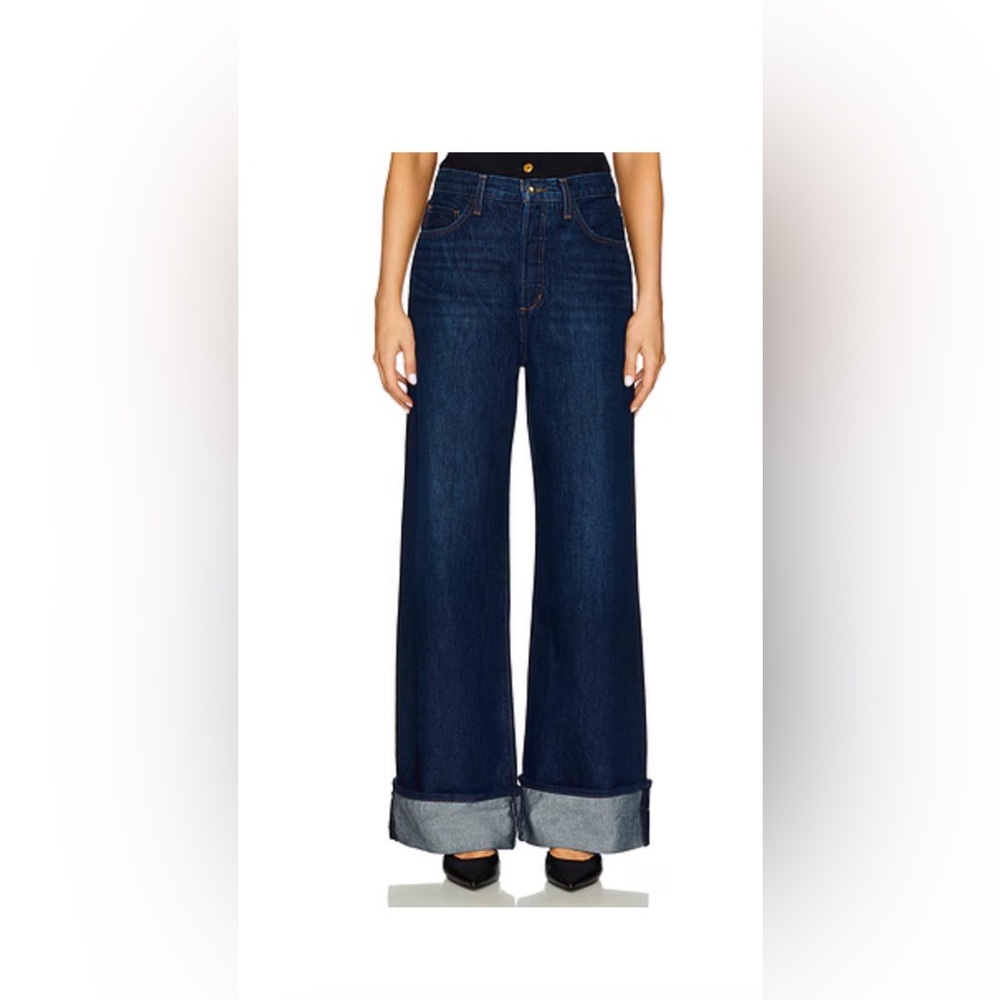 Favorite Daughter Wide Leg Dark Blue Cuffed Jeans
